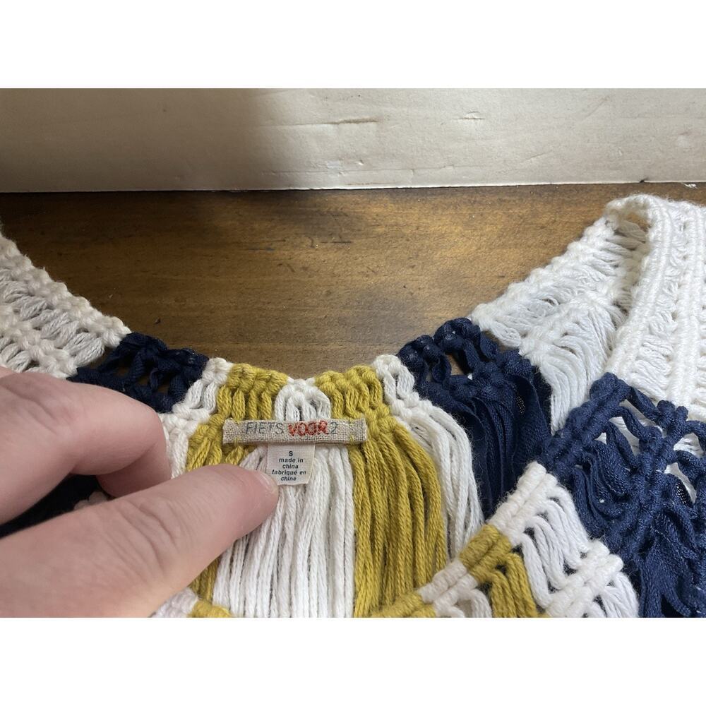 Fiets Voor | Fringe Knit Tank | Yellow & Navy | Small | Anthropologie - Picture 3 of 10